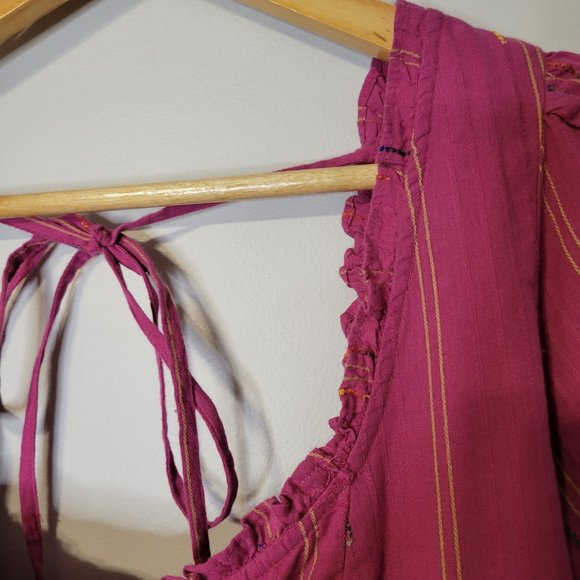 NWT Free People Seratonin Smocked Blouse Striped Raspberry Sherbert Size Medium - Picture 5 of 14